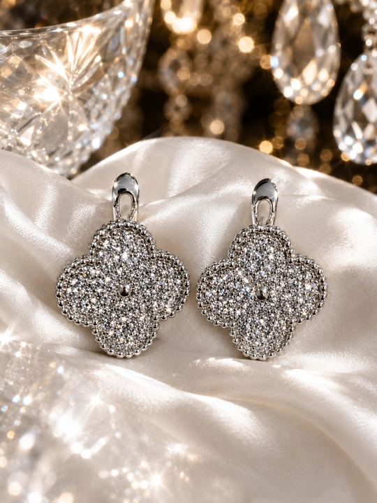 Серьги женские, Van Cleef, с фианитами, золотистые и серебристые