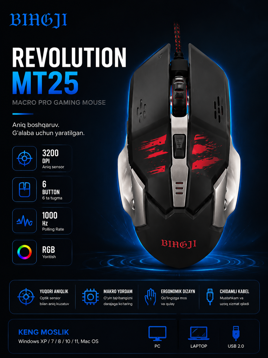 Игровая мышь Revolution MT25 проводная RGB мышка для компьютера - 