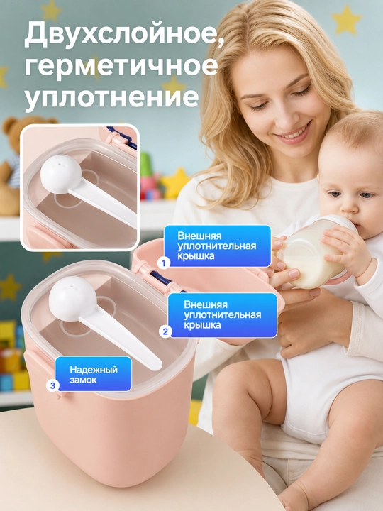 Контейнер для детского питания и сухой смеси, каши, с ложкой, с герметичной крышкой