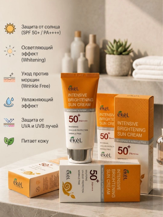 Yuz uchun oqartiruvchi, namlantiruvchi va quyoshdan himoyalovchi krem SPF50+ - 
