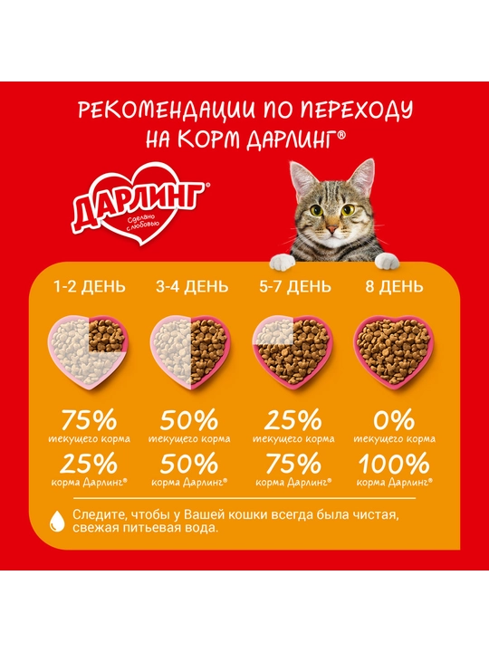 Darling сухой корм для взрослых кошек для ежедневного кормления с птицей и овощами, 760 гр