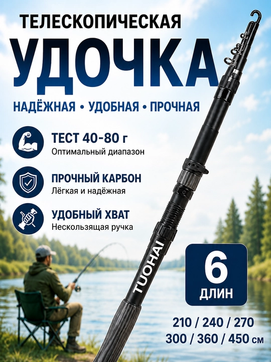 Удочка телескопическая для рыбалки TUOHAI, спиннинг для рыбалки