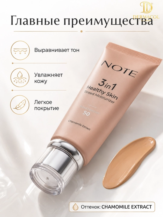 Тонирующий крем для лица NOTE 3 in 1 Healthy Skin Chamomile Extract