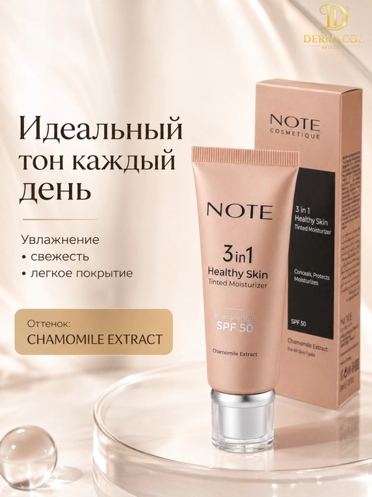 Тонирующий крем для лица NOTE 3 in 1 Healthy Skin Chamomile Extract