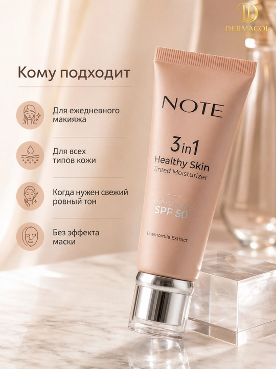 Тонирующий крем для лица NOTE 3 in 1 Healthy Skin Chamomile Extract