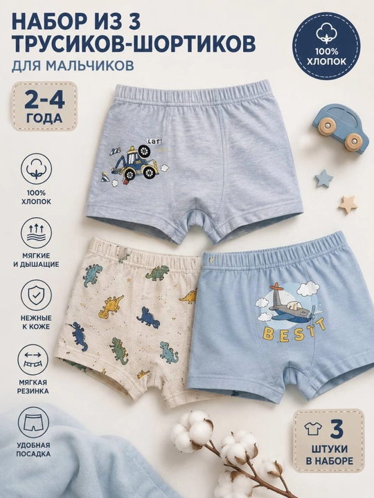 Bolalar ichki kiyimlari, trusiklar, 3 ta qadoq - 