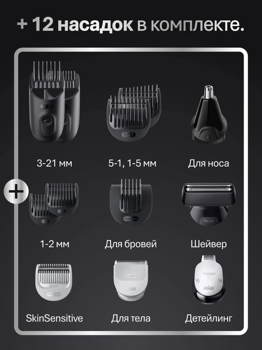 Триммер Braun Series 7 AIO7580, 120 мин, водонепроницаемый, 16 настроек длины