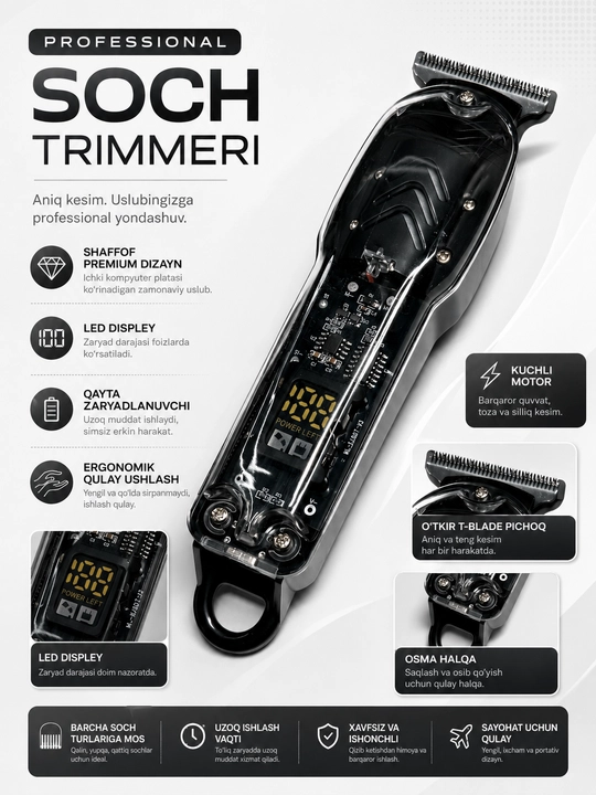 PeralMax soch olish uchun trimmer — 4 ta nasadka. - 