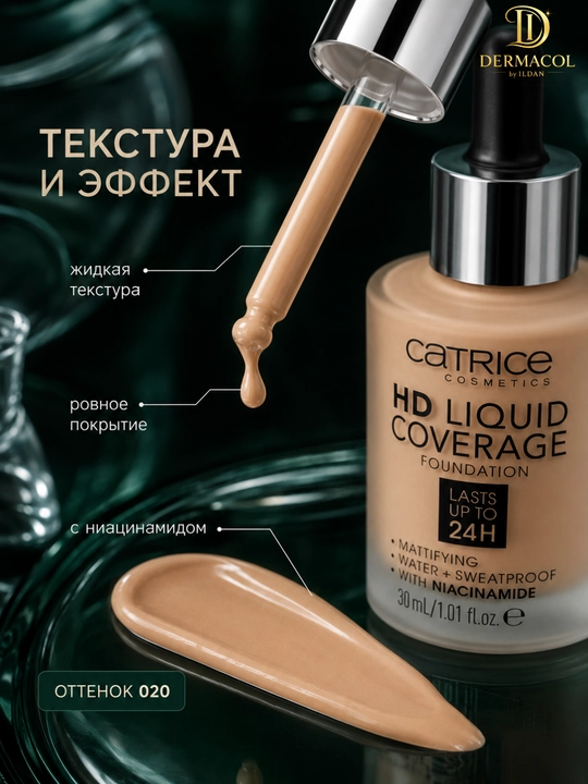 Матовый тональный крем Catrice HD Liquid Coverage тон 020 стойкий финиш для лица