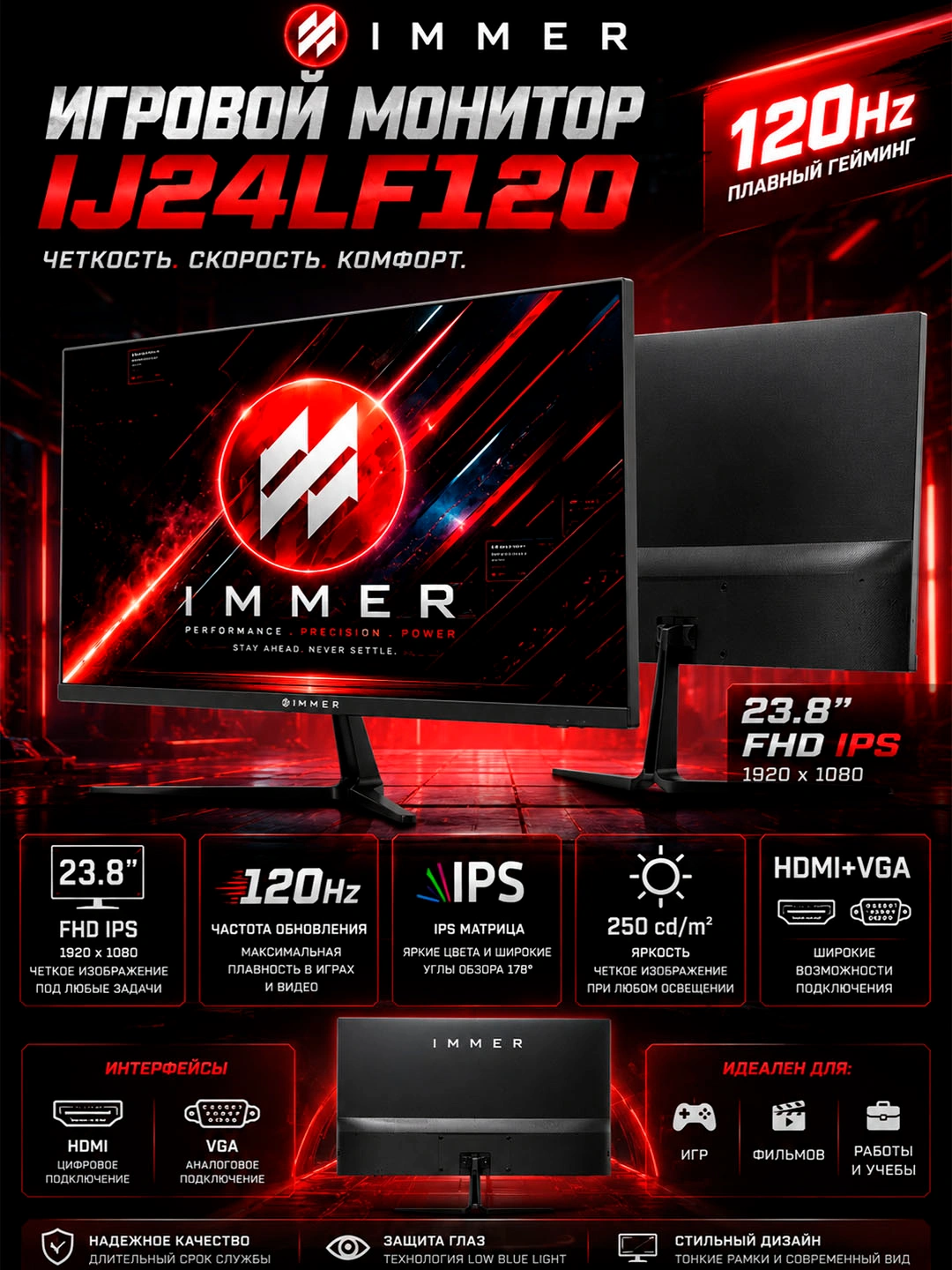 Монитор IMMER IJ24LF120 24" дюймов Full HD 120Hz Flat monitor для игр офис, учеба, работа за 1149000 сум со скидкой 62%. Uzum Market