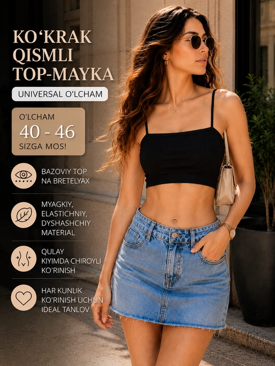 Kosali ayollar maykasi, tasmali, asosiy ustki qism, 40-46 o‘lcham