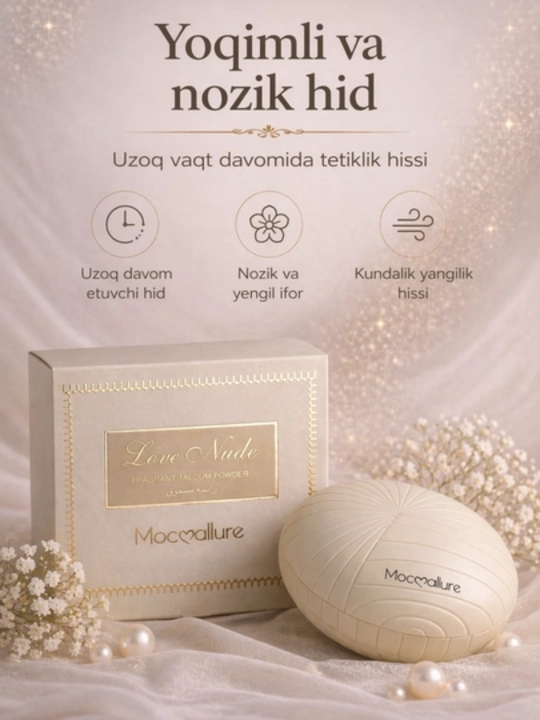 Ayollar uchun xushbo‘y talk, tana pudrasi Mocallure, 30 g, 100 g
