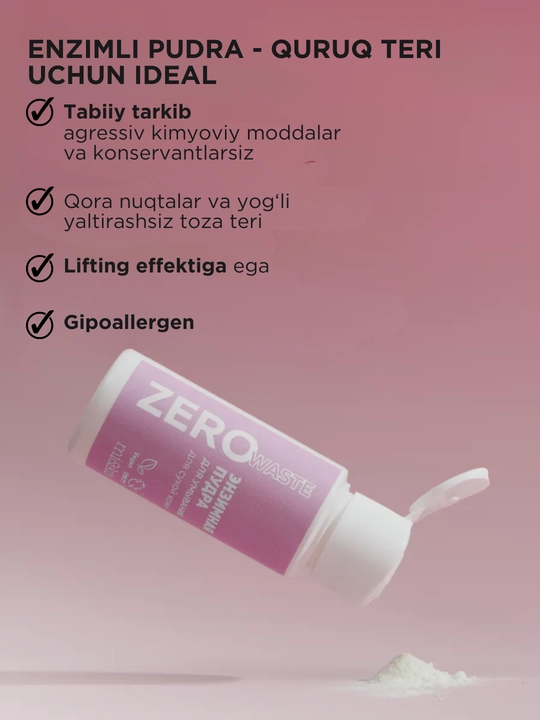 MI&KO yog'li yoki quruq teri uchun Zero Waste enzim tozalash upasi, 25 g, MIKO