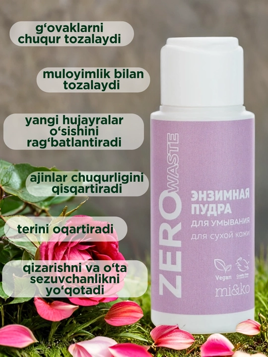 MI&KO yog'li yoki quruq teri uchun Zero Waste enzim tozalash upasi, 25 g, MIKO