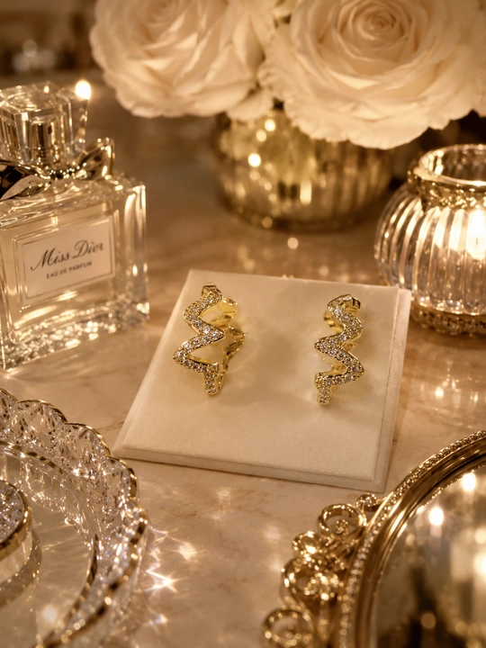 Серьги женские, Van Cleef, с фианитами, золотистые и серебристые