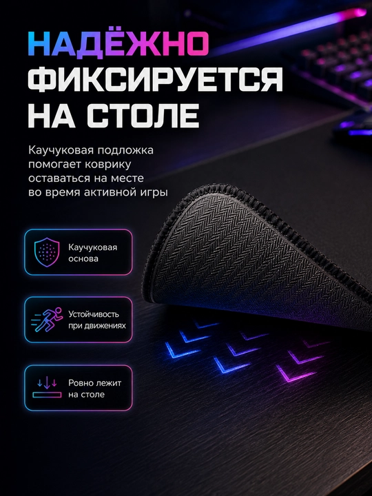 Игровой коврик для мыши и клавиатуры T-WOLF RGB, чёрный