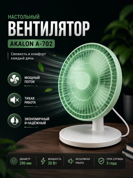 Вентилятор AKALON A-702, настольный вентилятор, тихий, 20Вт, 220В