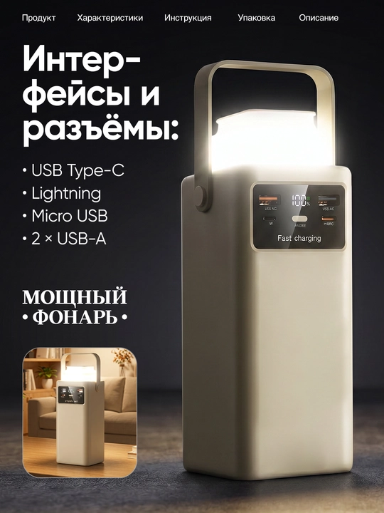 Внешний аккумулятор power bank с быстрой зарядкой, 50000, 100000, 7 в 1
