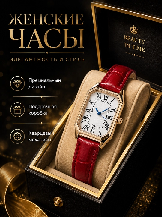 Женские часы с кожаным ремешком, классический дизайн, кварцевые, прямоугольный корпус - 