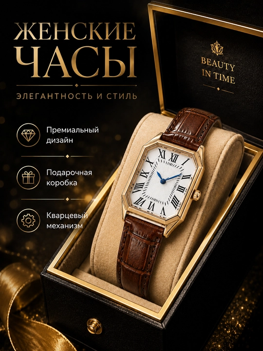Женские часы с кожаным ремешком, классический дизайн, кварцевые, прямоугольный корпус - 