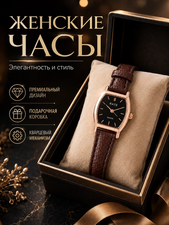 Женские наручные часы RATE с кожаным ремешком, кварцевые, классический дизайн - 