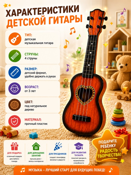 Гитара детская Rock Music Guitar, реалистичные струны, музыкальная игрушка 3+