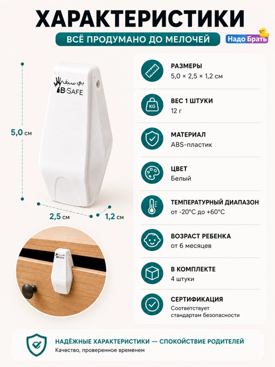 Защитные накладки B-Safe от защемления пальцев для ящиков, белые, 4 шт