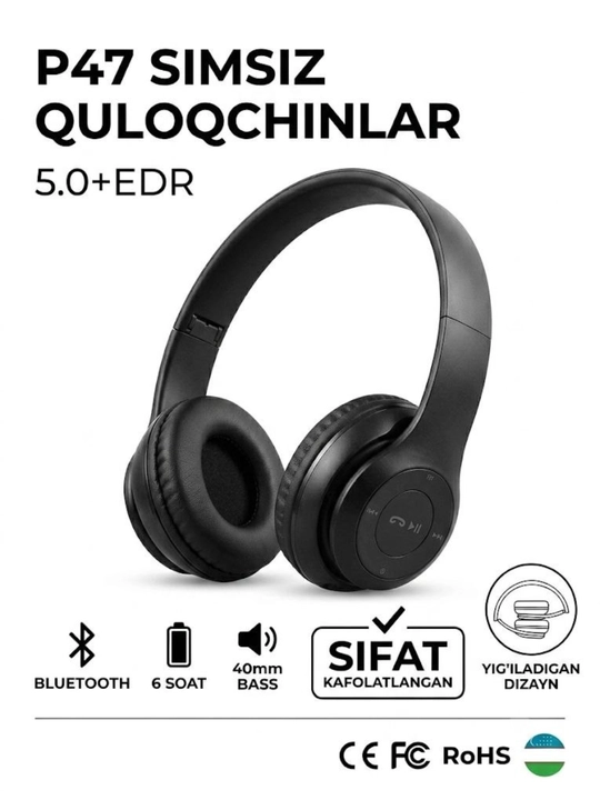 Bluetooth quloqchin, simsiz headset, wireless headphone, P47 headset.P47 quloqchin, - 