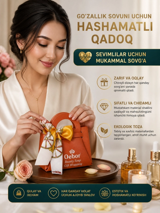 O‘ebur sovg‘a sovuni sovg‘a qadog‘ida, ayollar uchun xushbo‘y kosmetik sovun