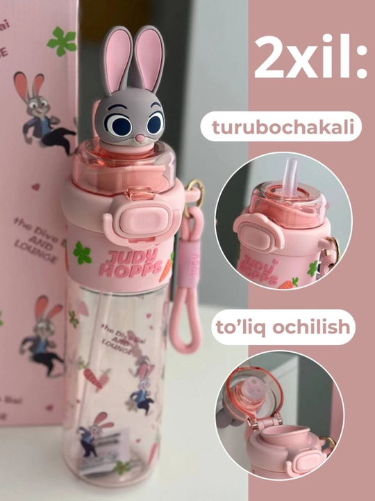 Multfilmlar qahramonlari tasvirlangan, ikki xil usulda ochiladigan 500 ml hajmli suv idishi - 