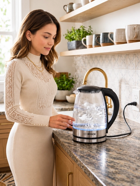 Tefal elektr choynak BOSCH 1.8L — 1500W quvvatli, LED yoritgichli zamonaviy choynak