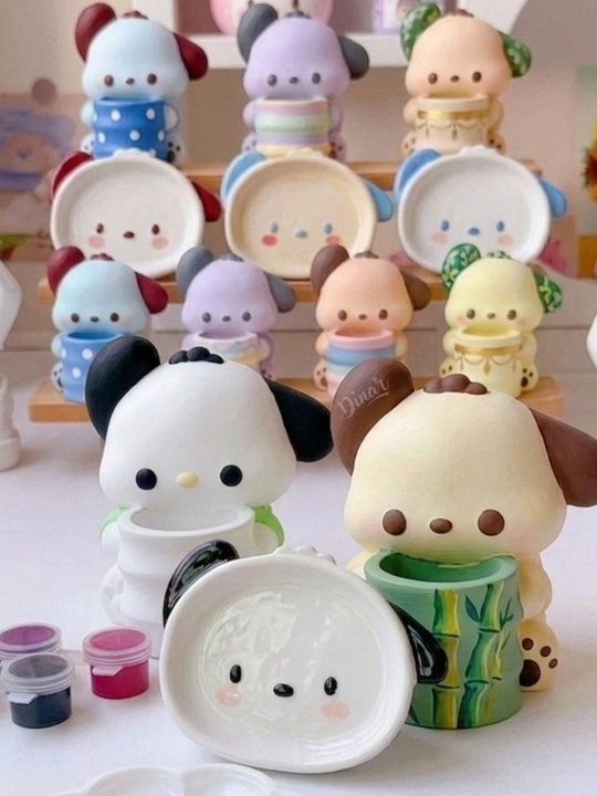 DIY ijodiy to'plami: Sanrio gipsli figuralar kolleksiyasi, bo'yoqlar va mo'yqalam bilan