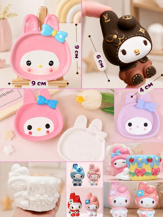 DIY ijodiy to'plami: Sanrio gipsli figuralar kolleksiyasi, bo'yoqlar va mo'yqalam bilan