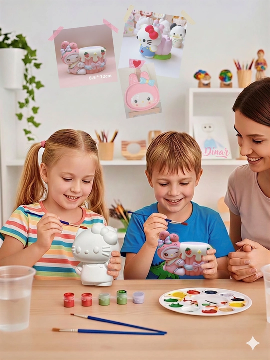 DIY ijodiy to'plami: Sanrio gipsli figuralar kolleksiyasi, bo'yoqlar va mo'yqalam bilan