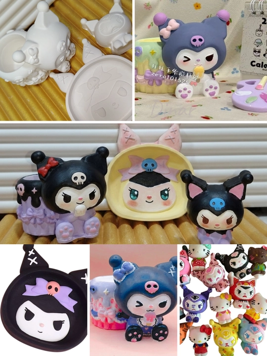 DIY ijodiy to'plami: Sanrio gipsli figuralar kolleksiyasi, bo'yoqlar va mo'yqalam bilan