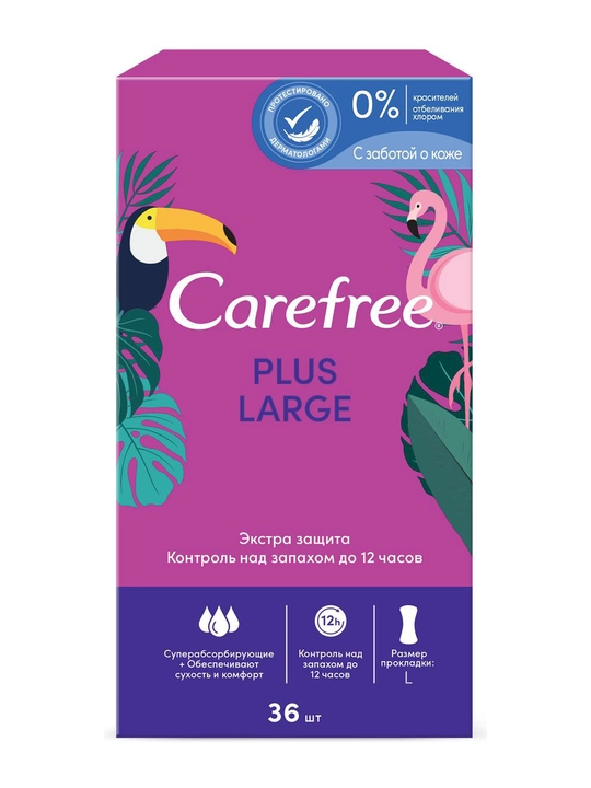 CAREFREE Plus Large Prokladkalar, salfetkalar, 36 dona