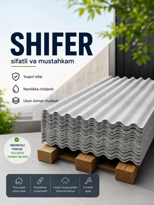 Sifatli va mustahkam shifer — Tom yopish uchun yuqori sifatli va namlikka chidamli shifer - 