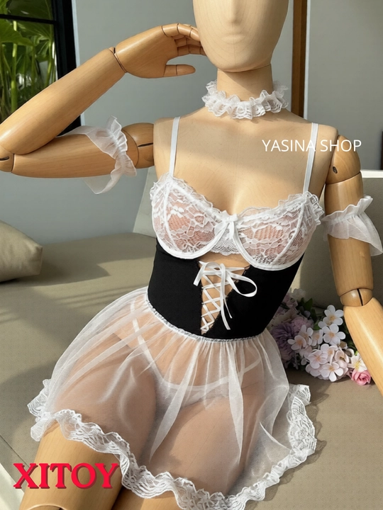 Bodi pijama tungi kiyim, ochiq ichki kiyim penyuar, ochiq kastyum, to'rli, gipyurli, Xitoy