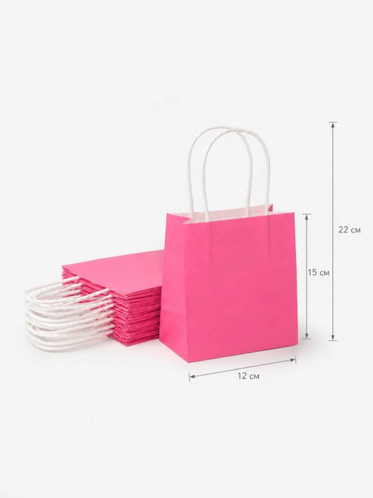 Tutqichli pushti qog‘oz sovg‘a paketlari, 12×15×22 sm, 3 dona to‘plam - 