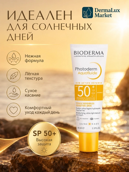 Yengil tekstura va ko‘rinmas qulaylik Photoderm Aquafluide Bio  SP 50 40 mla