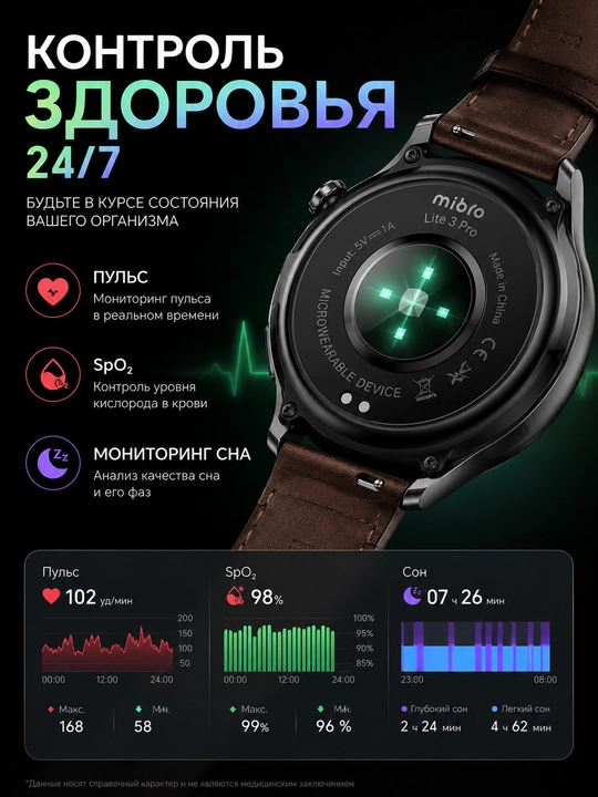Смарт-часы Mibro Lite 3 Pro AMOLED, GPS, Bluetooth-звонки, 2 ремешка