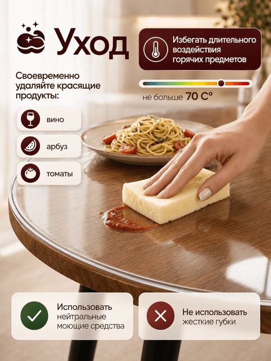 Гибкое стекло для стола круглое / прозрачное 2 мм / водонепроницаемое ПВХ
