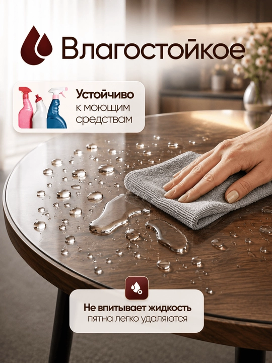 Гибкое стекло для стола круглое / прозрачное 2 мм / водонепроницаемое ПВХ
