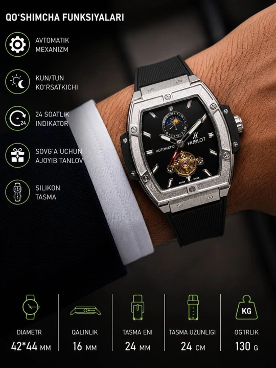 Hublot Automatic Skeleton Мужские часы – дизайн Tourbillon - 