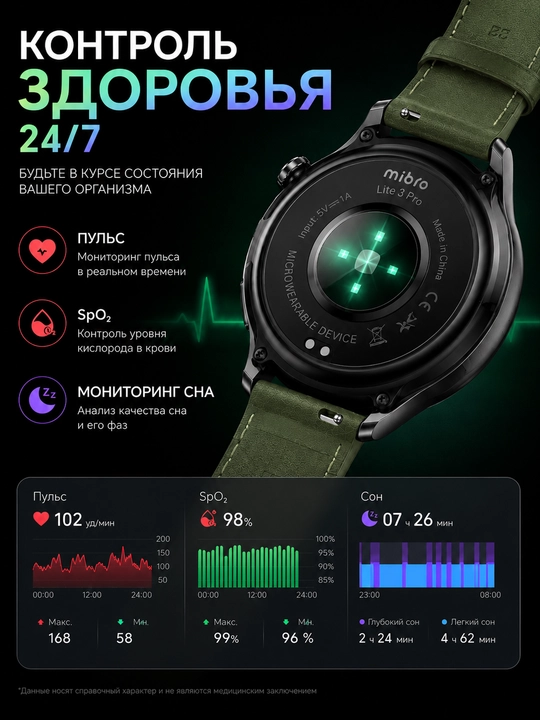 Смарт-часы Mibro Lite 3 Pro AMOLED, GPS, Bluetooth-звонки, 2 ремешка