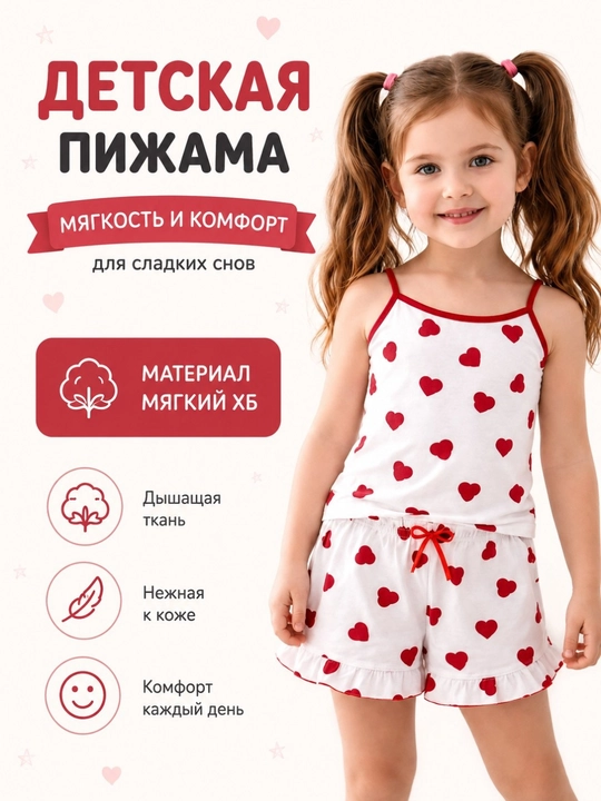 Qiz bolalar uchun pijama, yumshoq XB paxta, 4–9 yosh, uyqu va dam olish uchun - 
