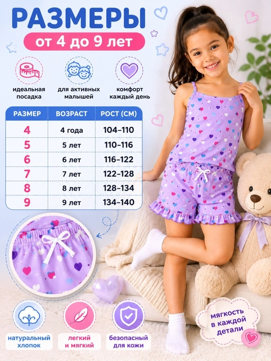 Qiz bolalar uchun pijama, yumshoq XB paxta, 4–9 yosh, uyqu va dam olish uchun - 