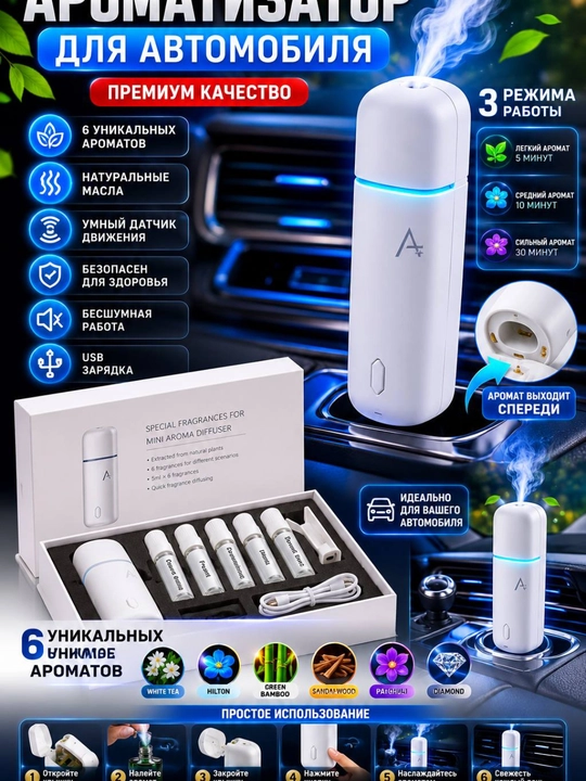 Avtomobil havo tozalagichi, aromatik diffuzor, simsiz Ultrasonic - 