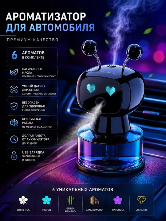 Автомобильный освежитель воздуха, аромадиффузор, беспроводной Ultrasonic - 