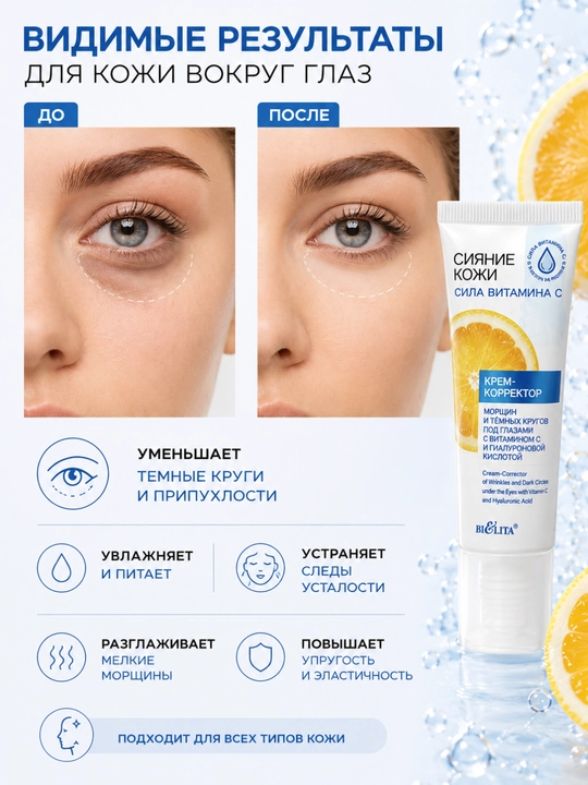 Ko‘z atrofi terisi uchun "Teri jilosi", "S vitamini kuchi" krem-korrektori, 50 ml, Belita